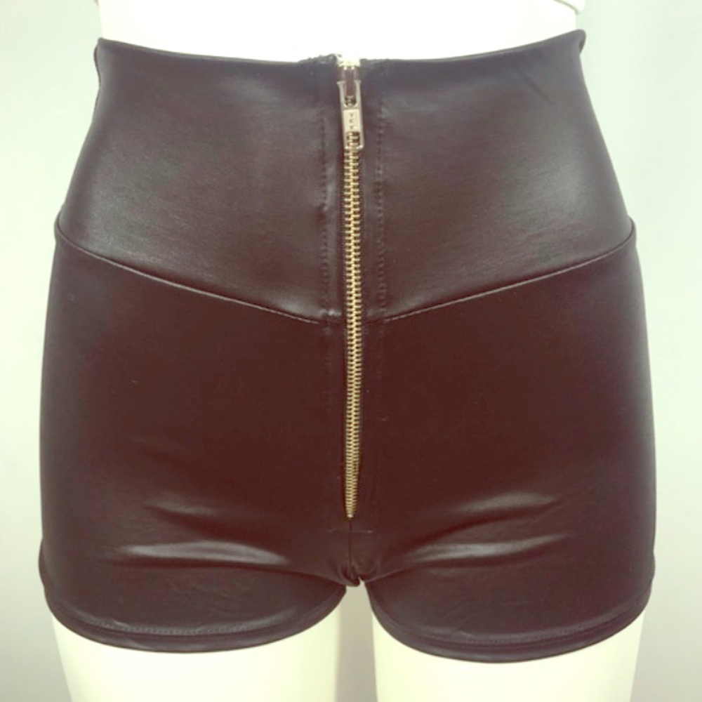 Black Faux Leather Hot Shorts